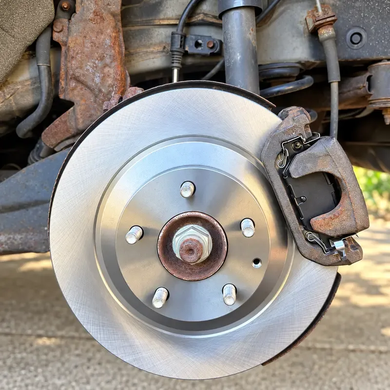 New brake rotor and pads after service